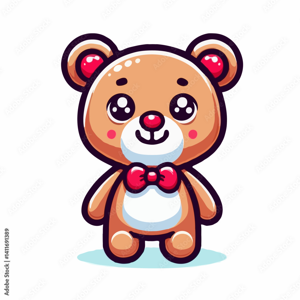 Fototapeta premium Cute cartoon teddy bear with a bow tie on a white background 
