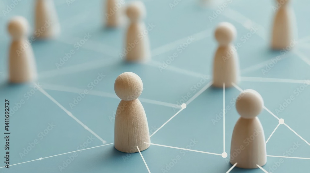 Obraz premium Interconnected Wooden Figures: A Visual Metaphor for Networking and Global Connection