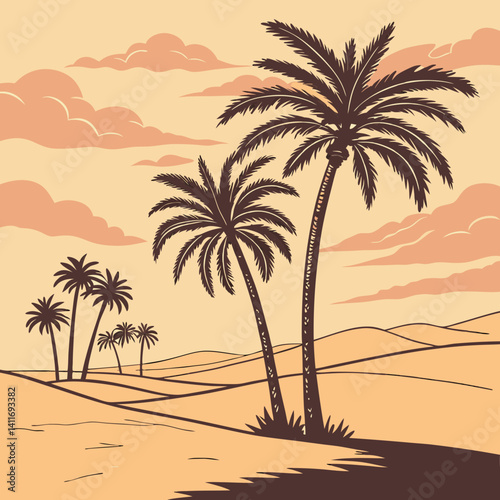 A row of palm tree with western desert