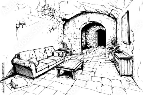 Bunker coloring book interior, Bunker vector image