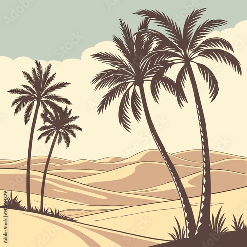 A row of palm tree with western desert