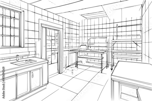 Correctional facility coloring book interior, Correctional facility vector image