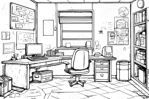 Interior design of Police station, coloring book Police station vector image