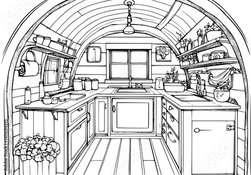 Tiny house coloring book interior, Tiny house vector image