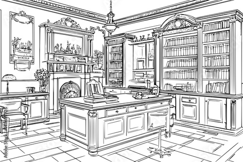 Town hall coloring book interior, Town hall vector image