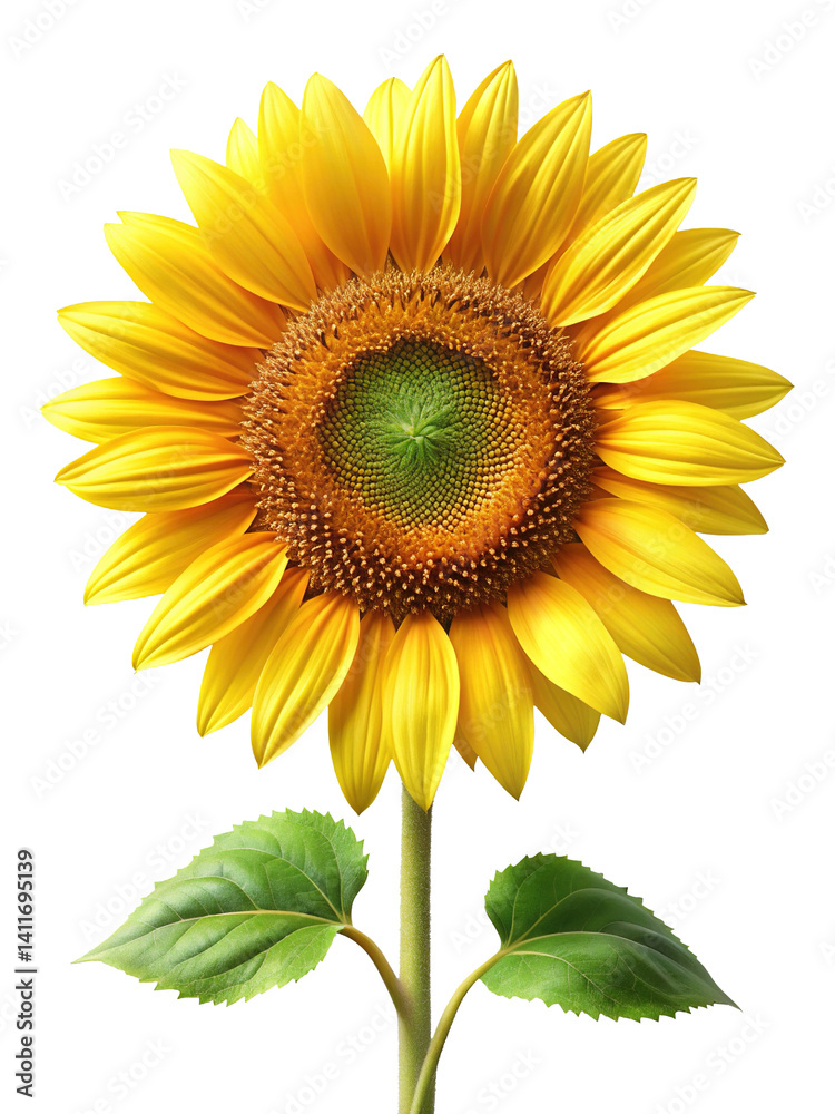 Obraz premium Bright Sunflower on a Trensprent Background png Blooming with Green and Yellow Hues