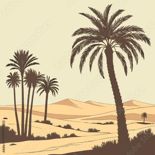 A row of palm tree with western desert
