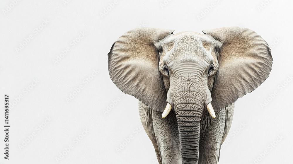 Fototapeta premium Centered elephant with large ears on clear background