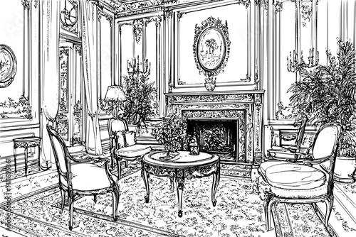 Interior design of Art gallery, coloring book Art gallery illustration art