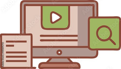 Engaging digital content with computer interface showing video and search functionalities