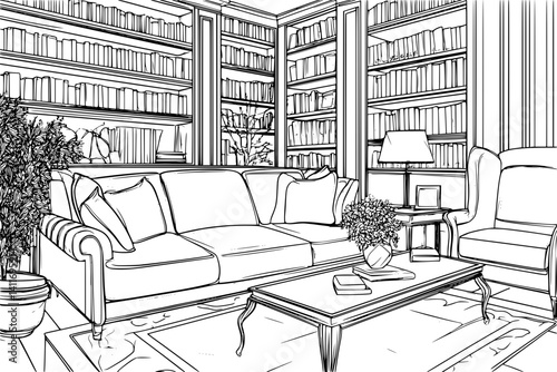Interior design of Hotel, coloring book Hotel illustration art