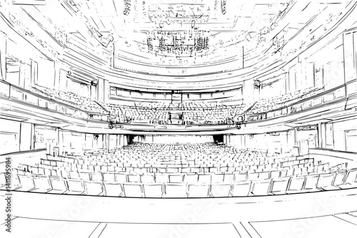 Interior design of Performing arts center, coloring book Performing arts center illustration art