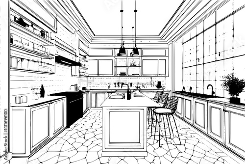 Interior design of Retirement home, coloring book Retirement home illustration art