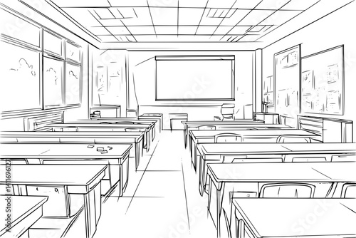 Interior design of School, coloring book School illustration art