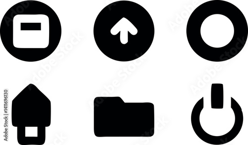 Collection of black silhouette icons for digital interface navigation and file management