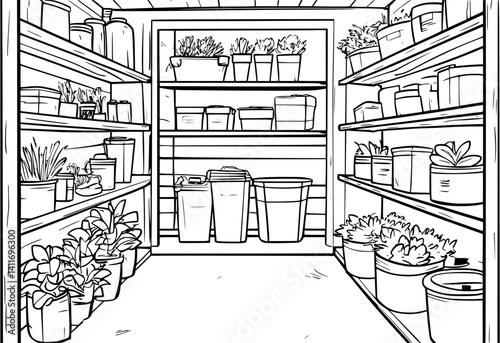 Interior design of Storage unit, coloring book Storage unit illustration art