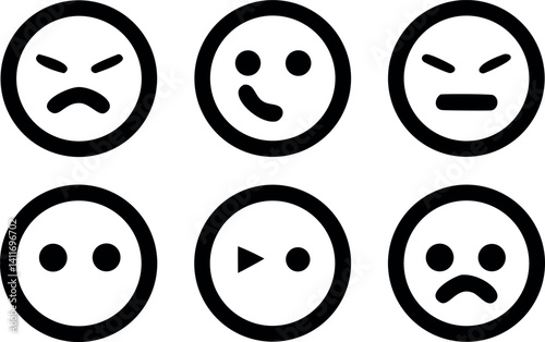 Variety of expressive faces depicting different emotions in simple black and white style