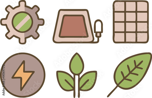 Icons representing renewable energy concepts and sustainable technology solutions