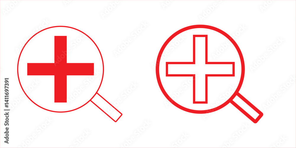 Obraz premium plus minus magnifying glass icon, positive negative, black, green, red, blue, cyan, color vector
