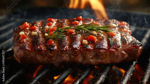 grilled meat on the grill -: Flaming Bbq Ribs
