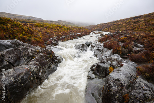Obraz na płótnie Water rushing down the river at Taranaki Falls track. Tongariro National Park. New Zealand. w salonie