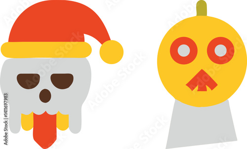 Colorful whimsical skull characters wearing festive hats, perfect for seasonal celebration designs