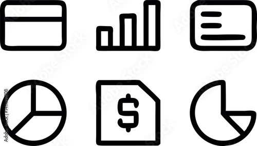 Icons representing financial data analysis and payment methods for business presentations