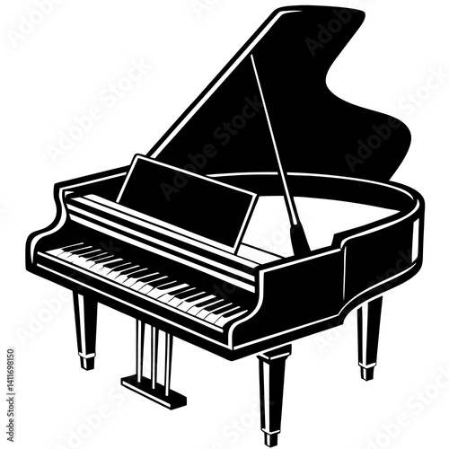 Vector silhouette of a baby grand piano with a sleek, compact design