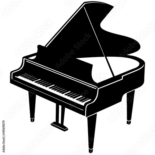Vector silhouette of a baby grand piano with a sleek, compact design