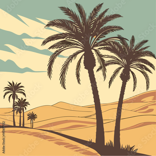 A row of palm tree with western desert
