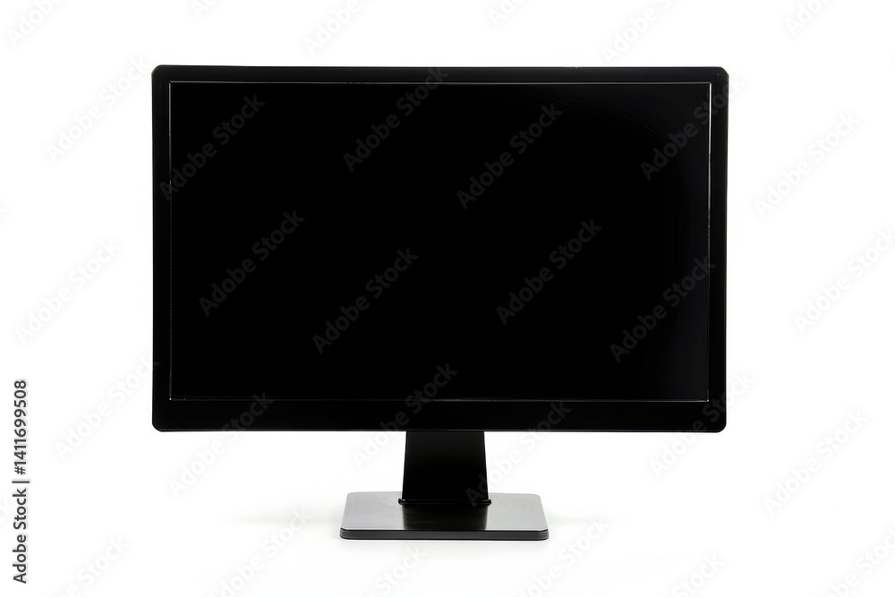 A minimalist black monitor sits on a sleek desk illuminated by soft ambient light in a modern workspace, inviting creativity and focus isolated on transparent background A minimalist black monitor sits on a sleek desk illuminated by soft ambient light in a modern workspace, inviting creativity and focus isolated on transparent background
