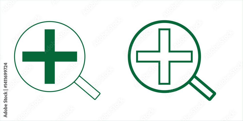 Obraz premium plus minus magnifying glass icon, positive negative, black, green, red, blue, cyan, color vector
