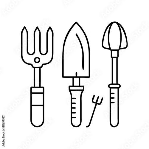 gardening tools icon, gardening tools line art - simple line art of gardening tools, perfect for gardening tools logos and icons