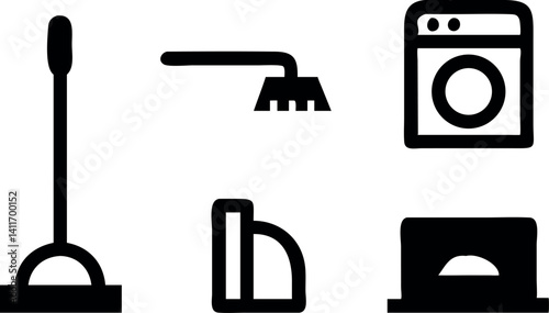 Cleaning tools and equipment arranged in a simple graphic style for household chores