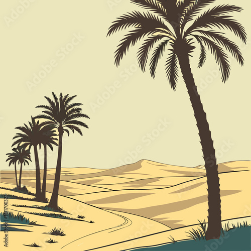 A row of palm tree with western desert