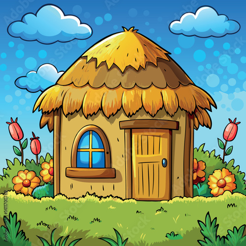 A small and simple house made of straw 