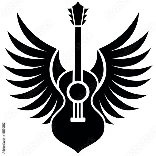 A stylized acoustic guitar with large outstretched 