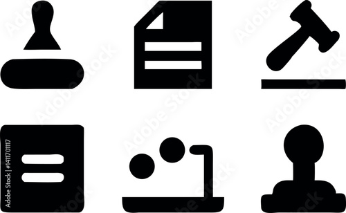Legal symbols representing various aspects of documentation and judicial processes