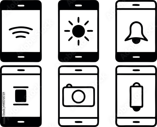 Smartphone icons representing various functions and settings in a modern digital context