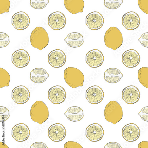 Lemon seamless pattern. Food illustration, Citrus Fruit Background