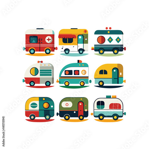 A set of transport icons includes various cars and car icons