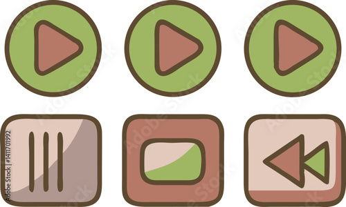 Vector icons of multimedia controls featuring play, pause, rewind, and more in flat design