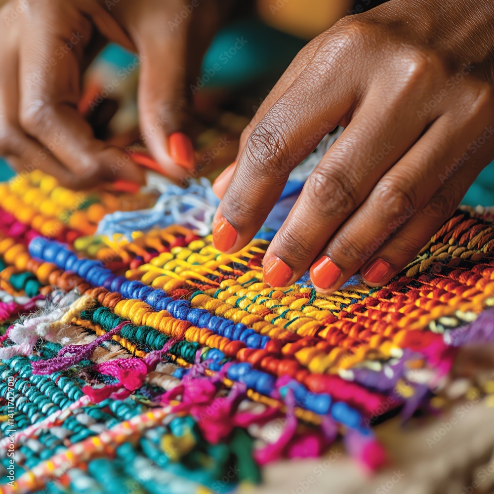 Skilled hands weave vibrant threads into beautiful textiles, showcasing craftsmanship and creativity. Perfect for fashion and home decor projects. Skilled hands weave vibrant threads into beautiful textiles, showcasing craftsmanship and creativity. Perfect for fashion and home decor projects.