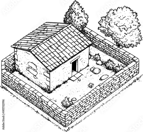 Root cellar coloring book isometric view, Root cellar vector graphic