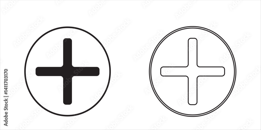 Obraz premium set of plus and minus symbols in circular and square shapes, positive and negative signs, vector black and white icons, geometric symbols for math, web, and UI design 