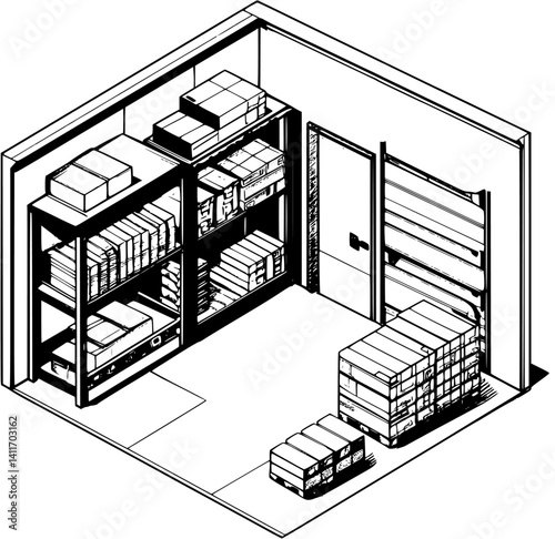 Isometric view of Storage unit coloring book style, Storage unit vector graphic