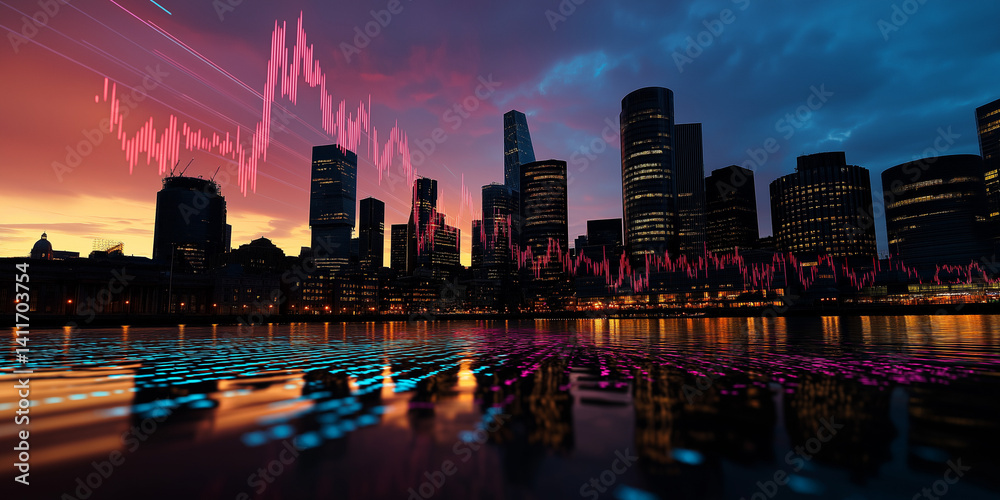 Obraz premium Economic growth and gdp trends in urban landscapes economic policy insights nighttime city view