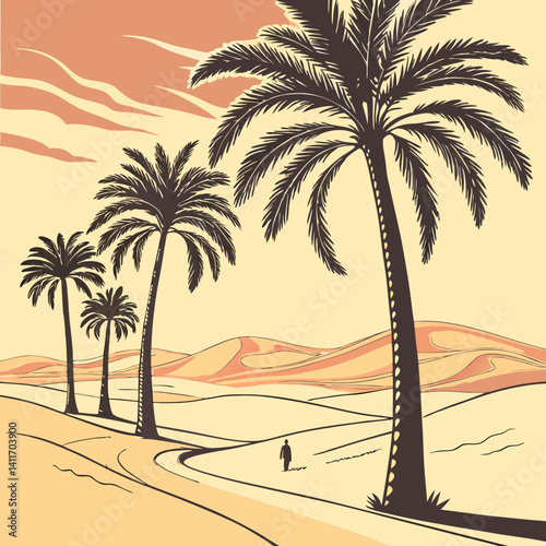 A row of palm tree with western desert