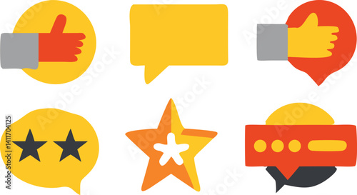 Colorful icons representing feedback and communication tools commonly used in digital platforms
