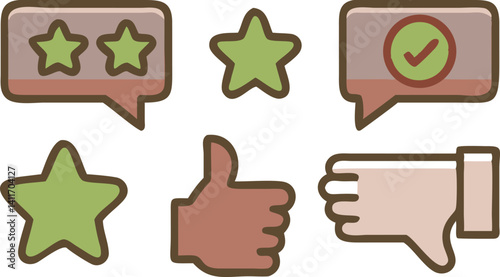 Various rating symbols and feedback indicators in simple designs and vibrant colors